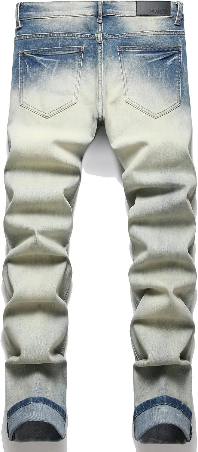 Men's Fashion Washed Perforated Elastic Slim Fit Jeans