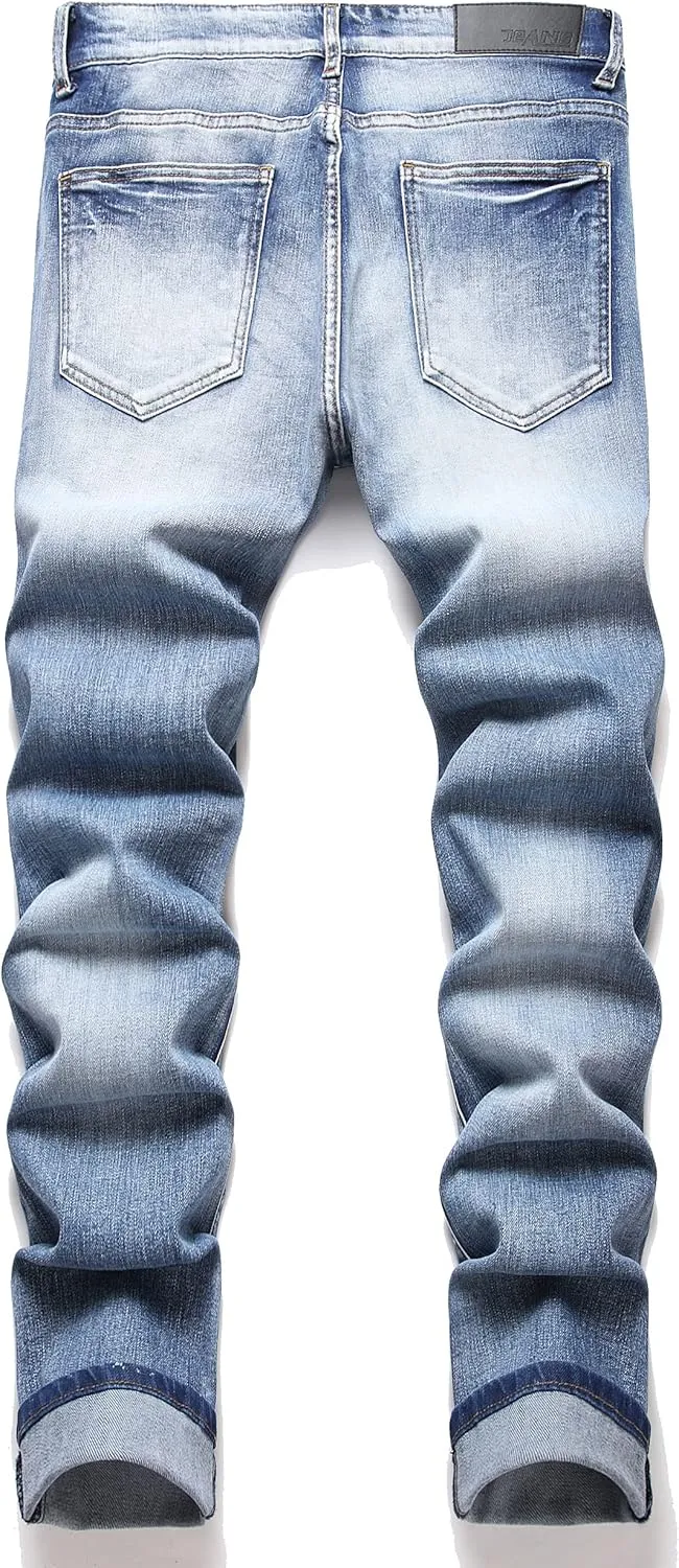 Men's Fashion Washed Perforated Elastic Slim Fit Jeans
