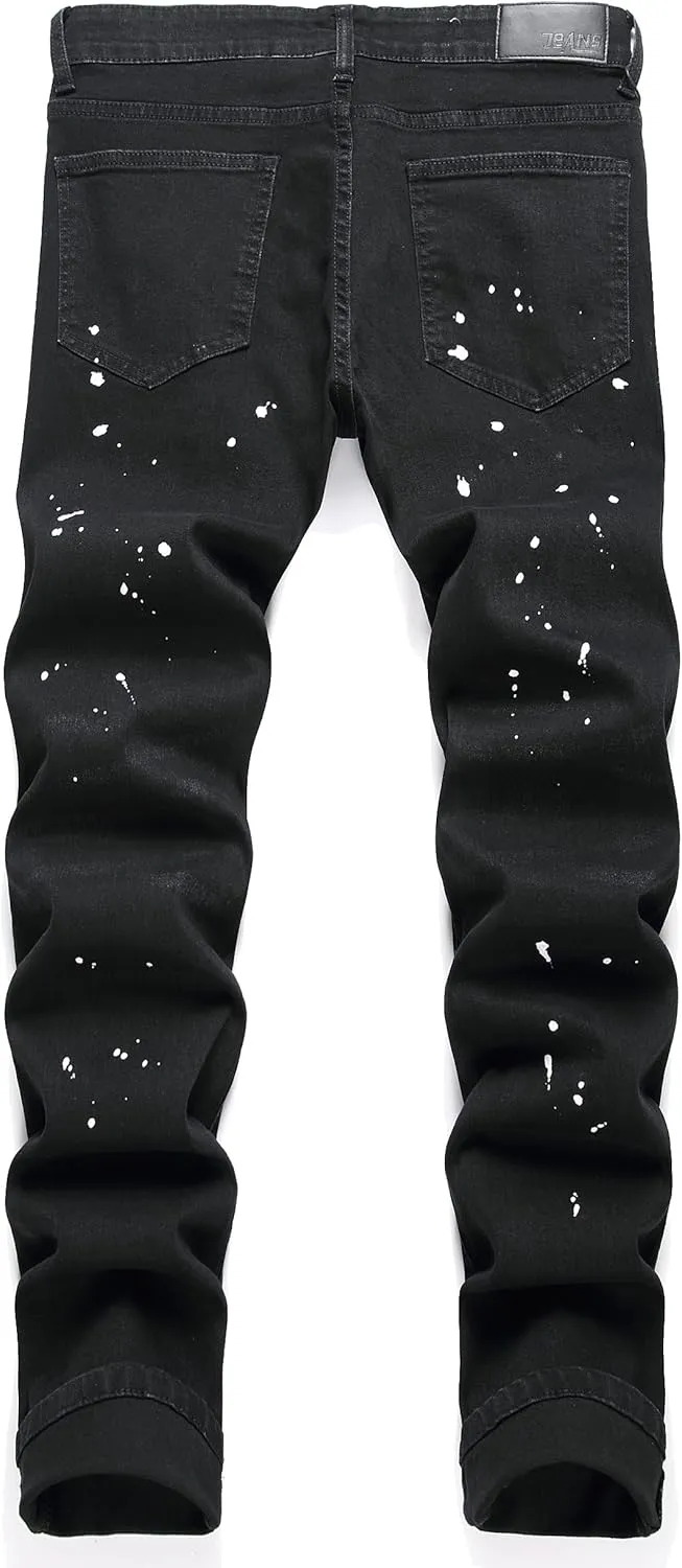 Men's Fashion Washed Perforated Elastic Slim Fit Jeans