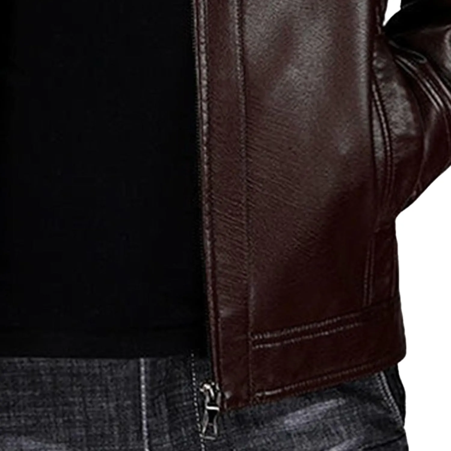 Men's Faux Leather Stand Collar Fleece Lined Jacket Slim Fit Cozy Coat Lightweight Windproof Jackets