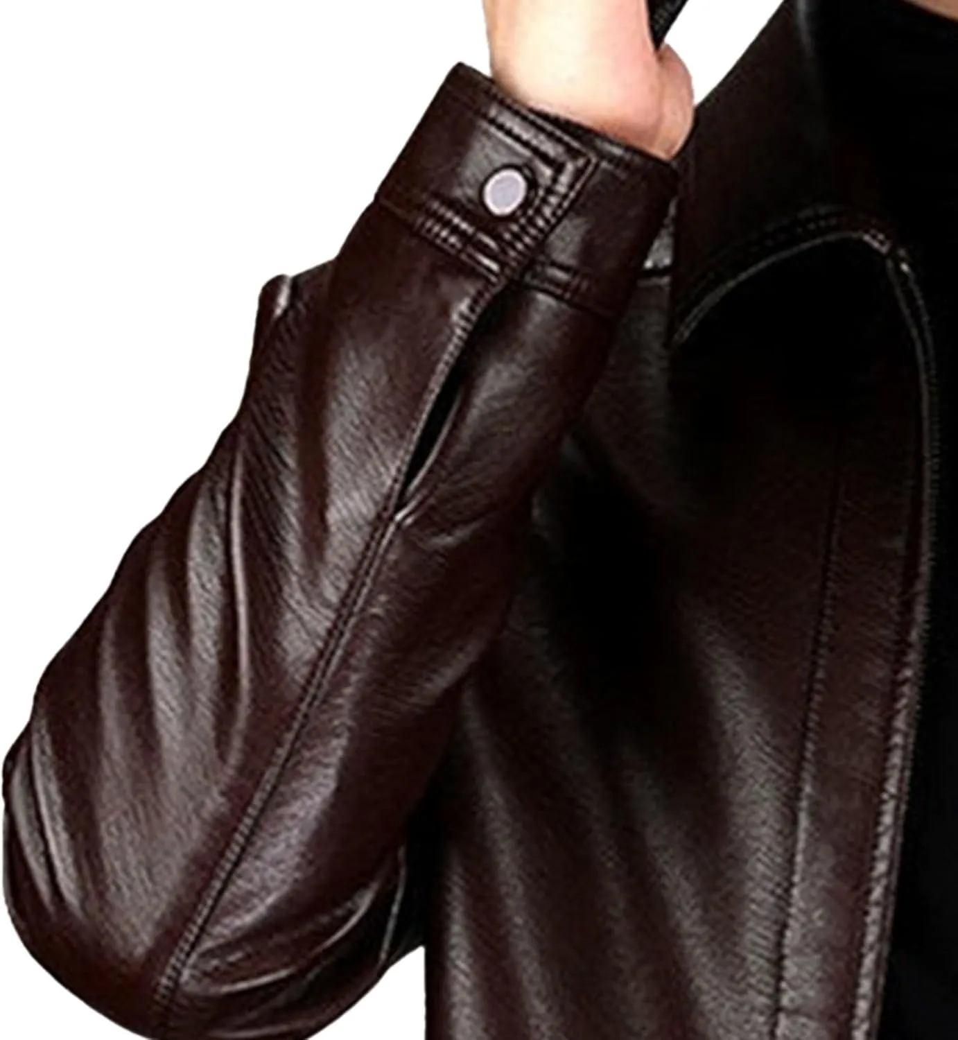 Men's Faux Leather Stand Collar Fleece Lined Jacket Slim Fit Cozy Coat Lightweight Windproof Jackets