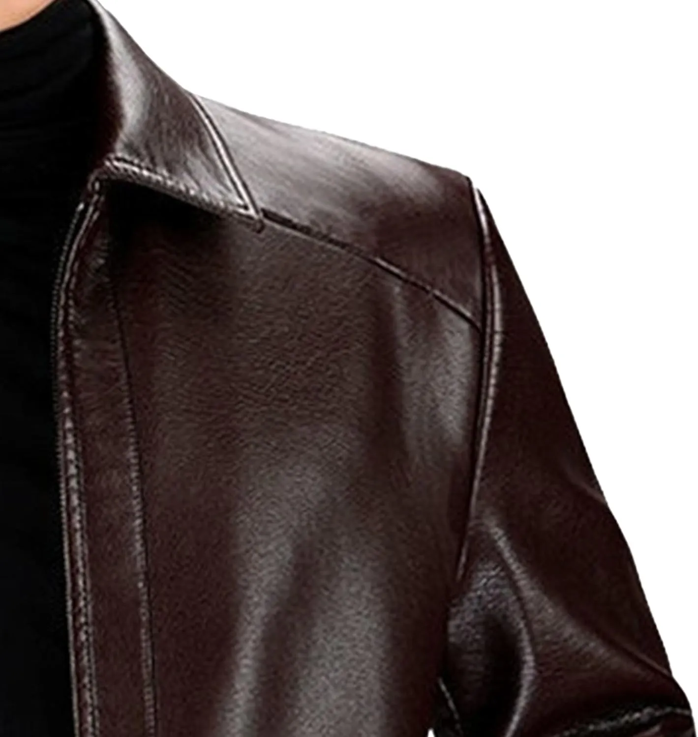 Men's Faux Leather Stand Collar Fleece Lined Jacket Slim Fit Cozy Coat Lightweight Windproof Jackets