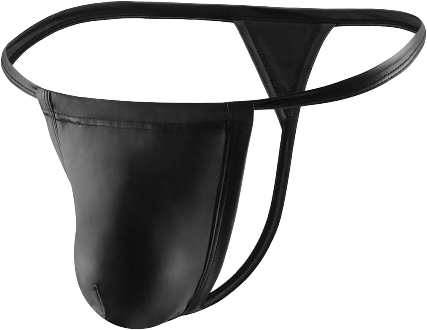 Men's Imitation Leather Low Waist Thong G String T Back Stretch Comfortable Briefs Sexy Breathable Bulge Pouch Trunks (Black,Medium)
