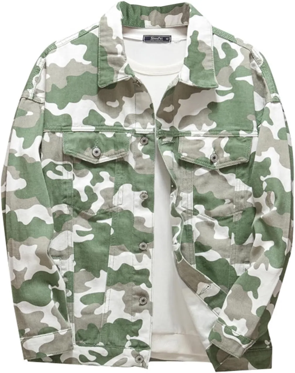 Mens Military Camo Classic Trucker Jean Denim Jacket Coat