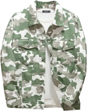 Mens Military Camo Classic Trucker Jean Denim Jacket Coat