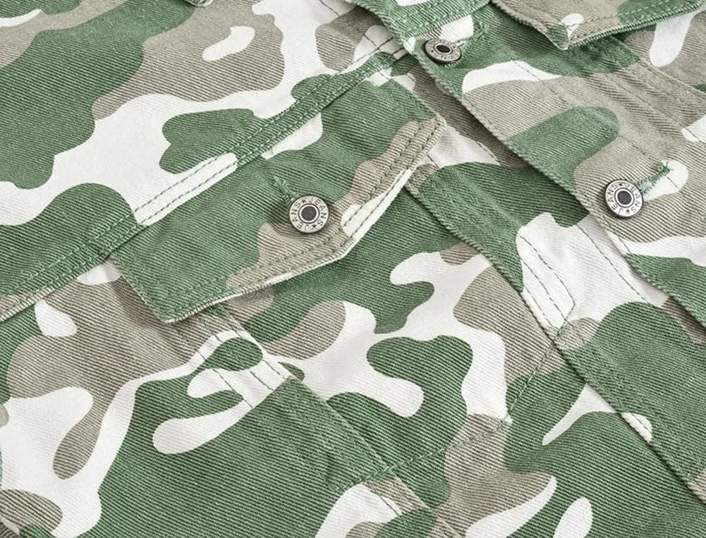 Mens Military Camo Classic Trucker Jean Denim Jacket Coat