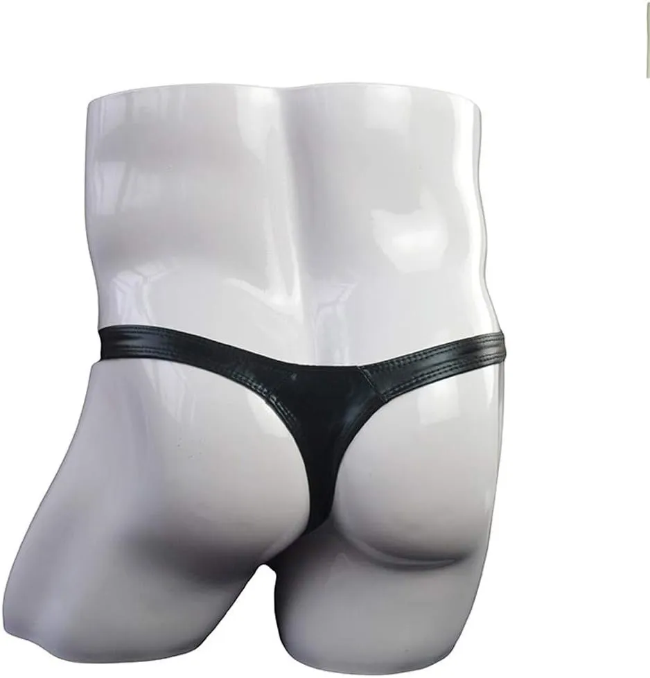 Men'S Sexy Leather Underwear Briefs T-Back G-String Thongs for Men Low Waist Solid Color Comfortable Mens Lingerie