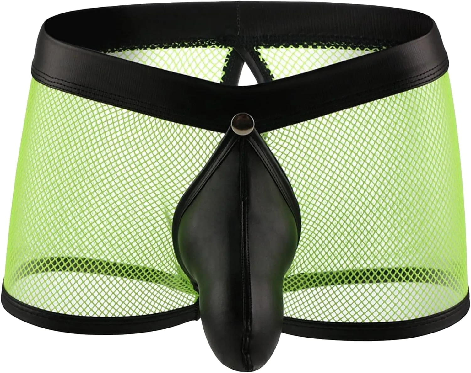 Men'S Sexy Mesh Bulge Ball Pouch Underwear Leather Boxer Briefs Underpants Trunks Hollow Breathable See Through Briefs