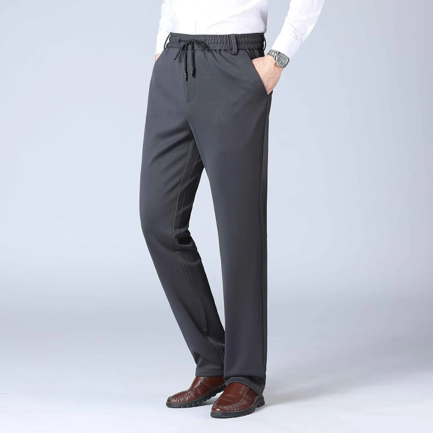 Men's Skinny-Fit Washed Comfort Stretch Chino Pant, Solid Color Casual Elastic Sweatpants, Tactical Breathable Pants Men