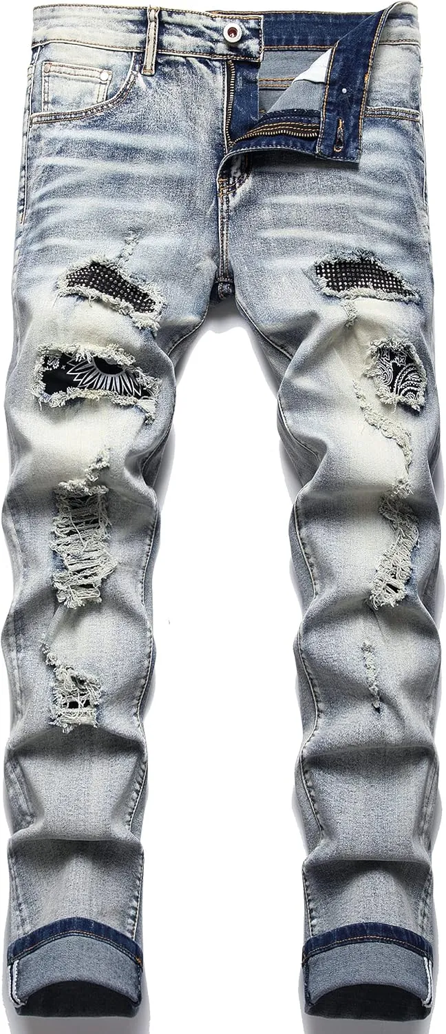 Men's Slim Fashion Ripped Straight Holes Stretchy Jeans