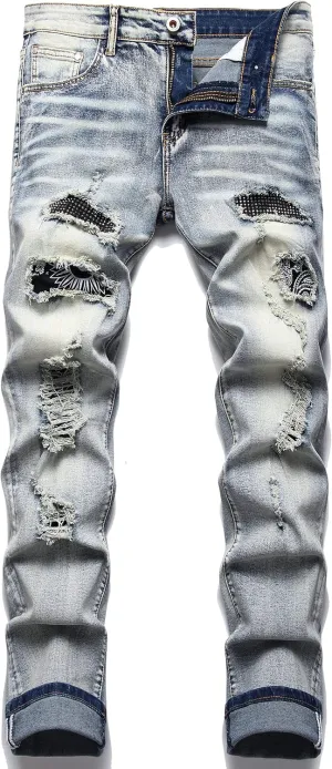 Men's Slim Fashion Ripped Straight Holes Stretchy Jeans