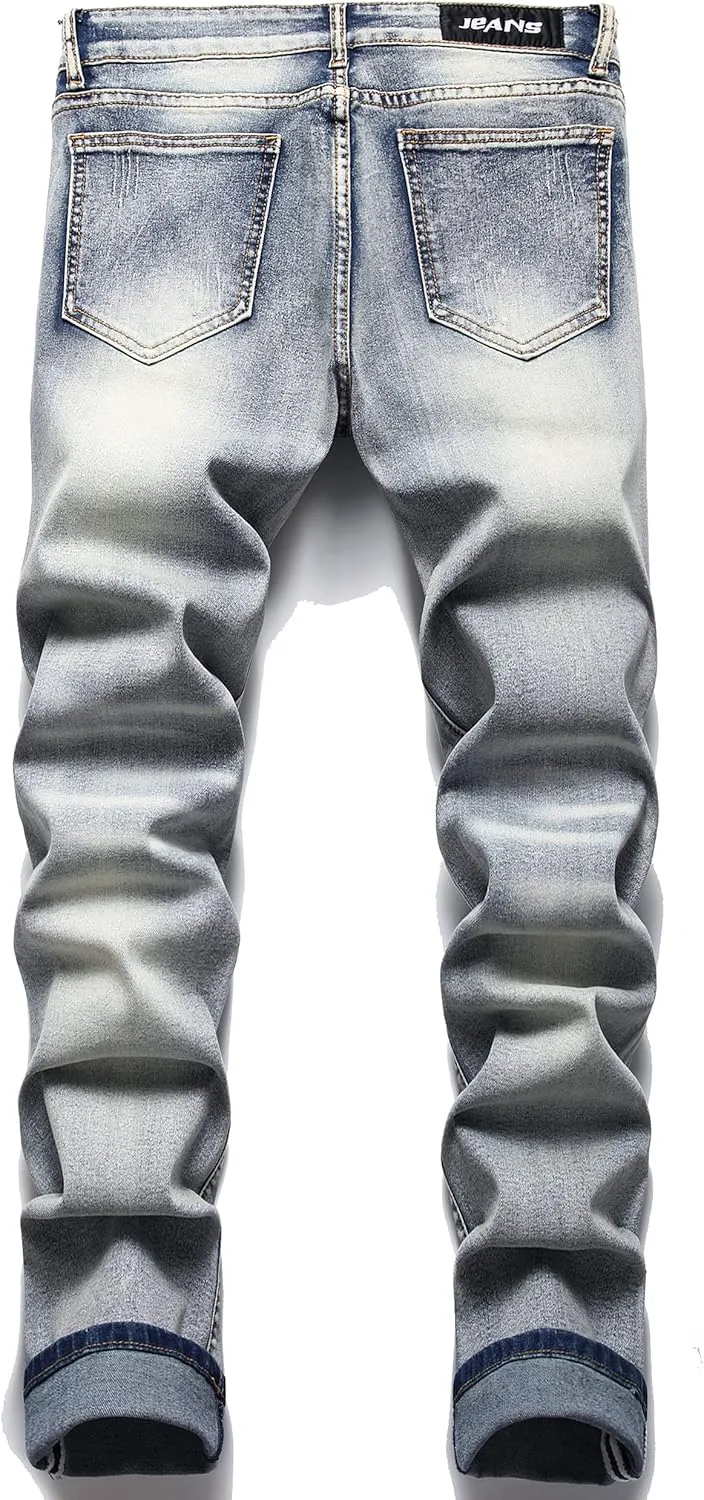 Men's Slim Fashion Ripped Straight Holes Stretchy Jeans