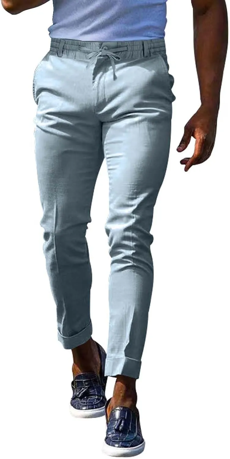 Mens Slim Fit Stretchy Casual Pants with Drawstrings Breathable Tapered Chino Pants for Work Flat Front Casual Golf Pant