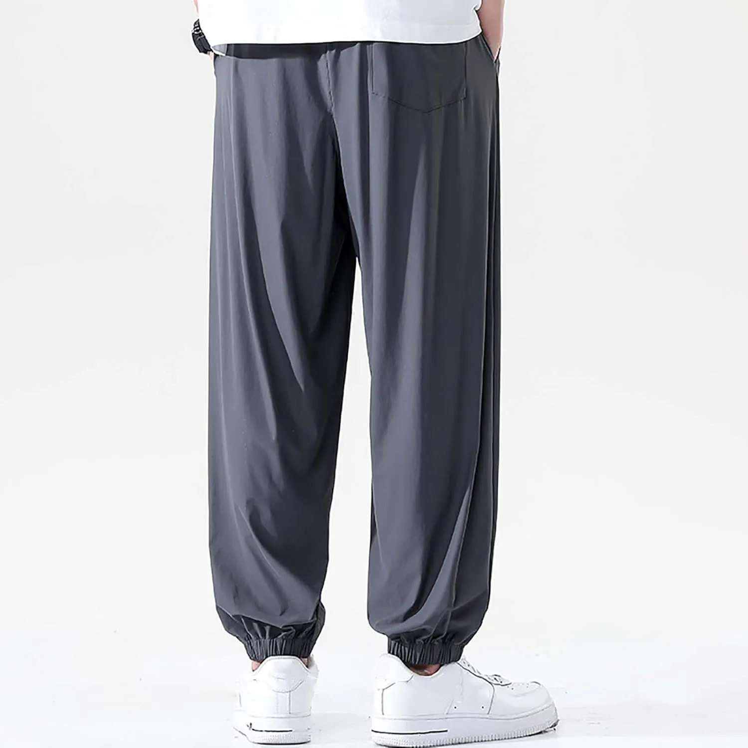 Mens Summer Trousers Lightweight Breathable Drawstring Straight Casual Tapered Pants Solid Cozy Fashion Combat Traveling Pant