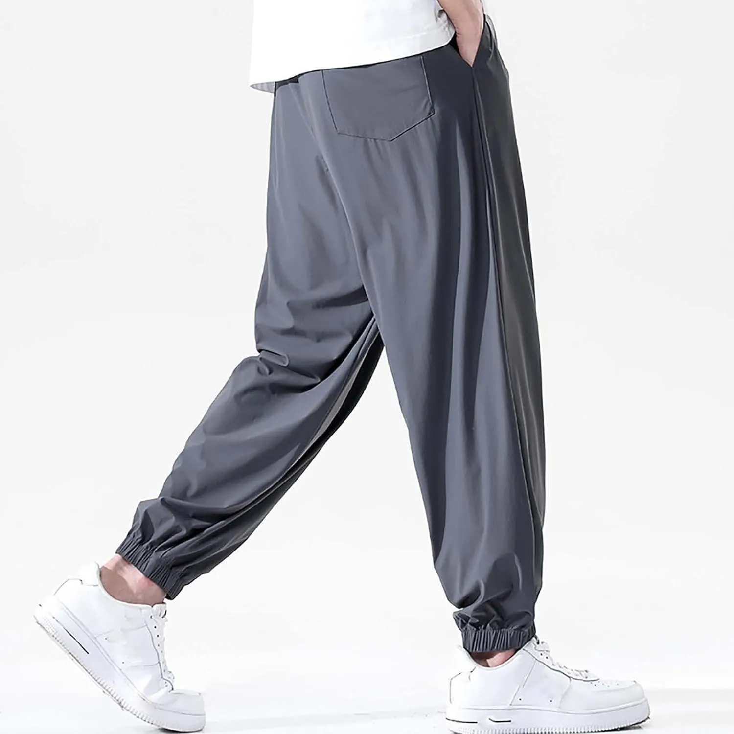 Mens Summer Trousers Lightweight Breathable Drawstring Straight Casual Tapered Pants Solid Cozy Fashion Combat Traveling Pant