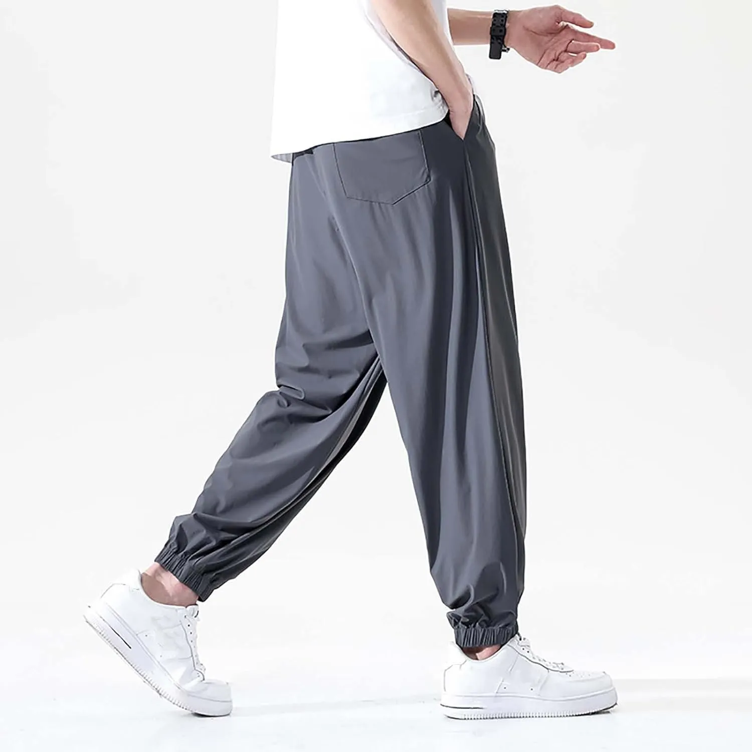 Mens Summer Trousers Lightweight Breathable Drawstring Straight Casual Tapered Pants Solid Cozy Fashion Combat Traveling Pant