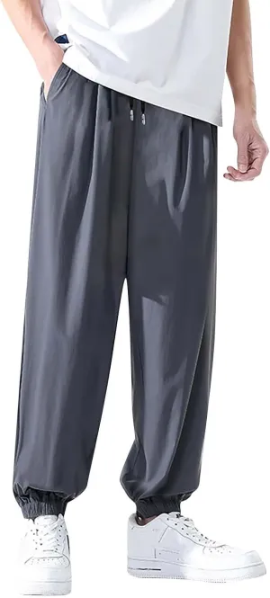 Mens Summer Trousers Lightweight Breathable Drawstring Straight Casual Tapered Pants Solid Cozy Fashion Combat Traveling Pant