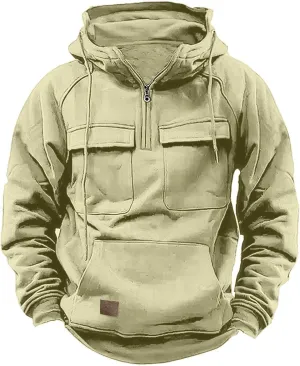 Mens Tactical Sweatshirts Quarter Zip Cargo Pullover Hoodies Workout Gym Sports Running Outdoor Winter Jackets