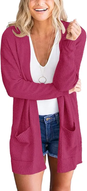 MEROKEETY Women's 2025 Long Sleeve Waffle Knit Cardigan Open Front Cozy Sweater Coat with Pockets