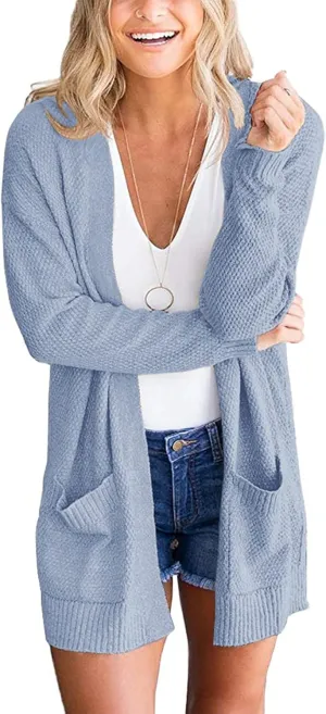MEROKEETY Women's 2025 Long Sleeve Waffle Knit Cardigan Open Front Cozy Sweater Coat with Pockets