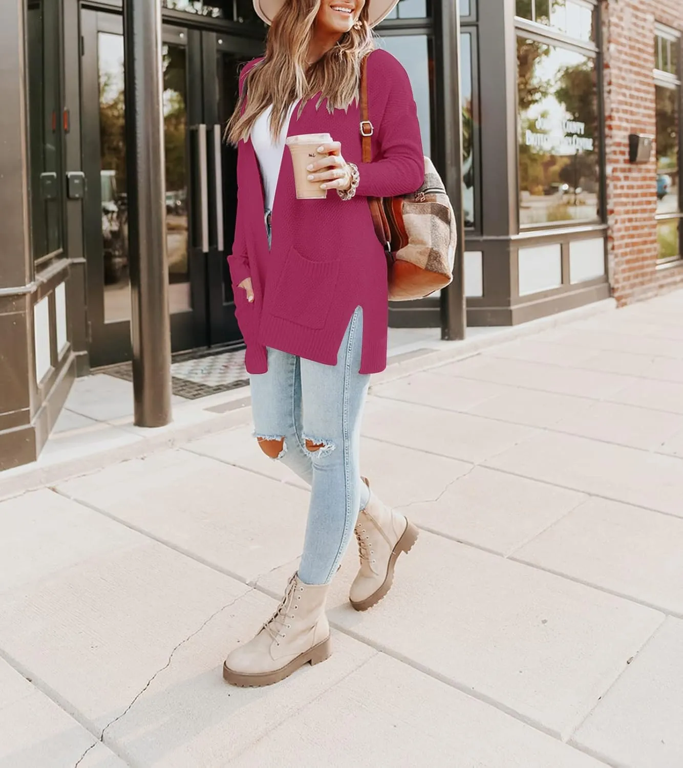 MEROKEETY Women's 2025 Long Sleeve Waffle Knit Cardigan Open Front Cozy Sweater Coat with Pockets