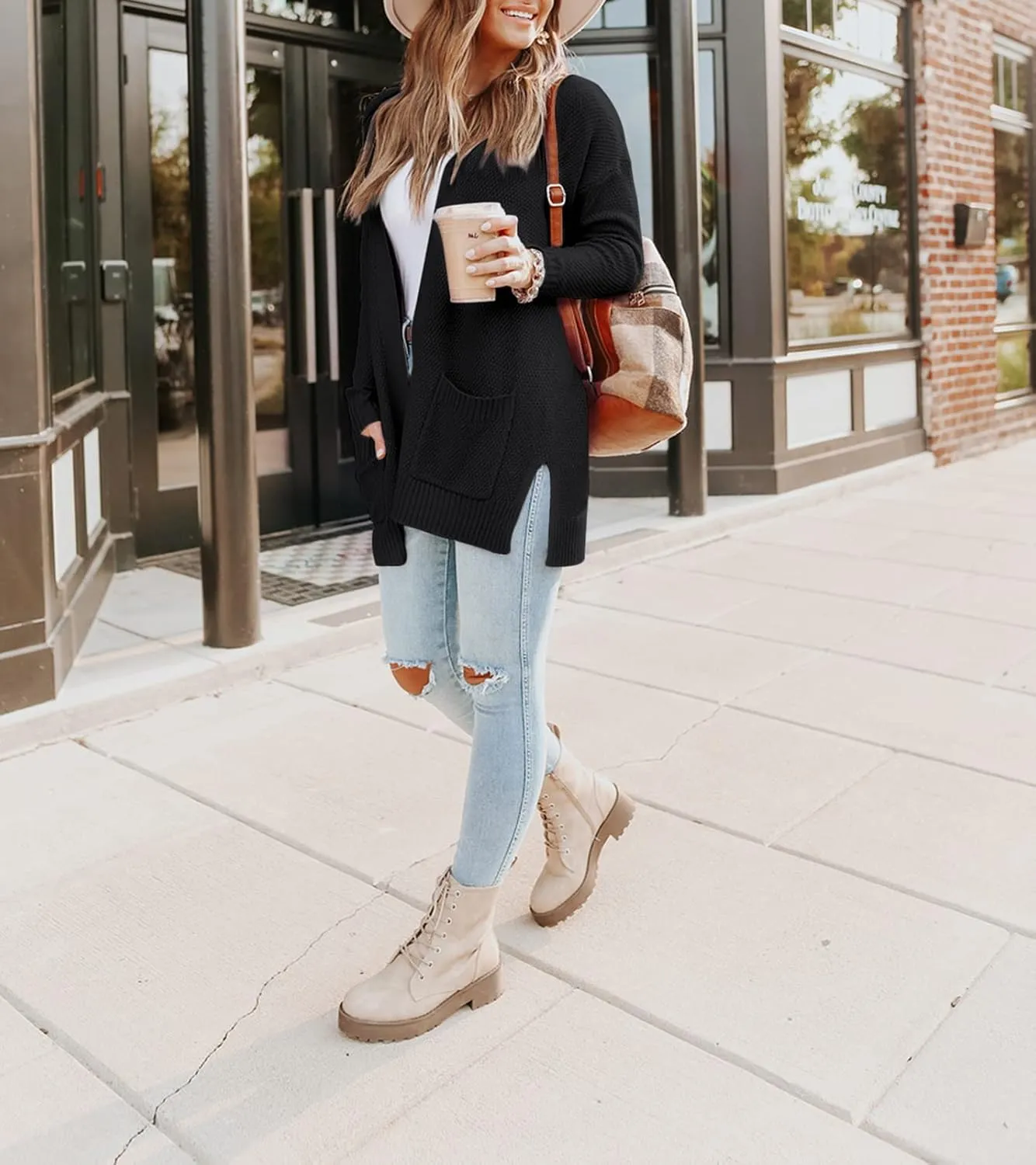 MEROKEETY Women's 2025 Long Sleeve Waffle Knit Cardigan Open Front Cozy Sweater Coat with Pockets