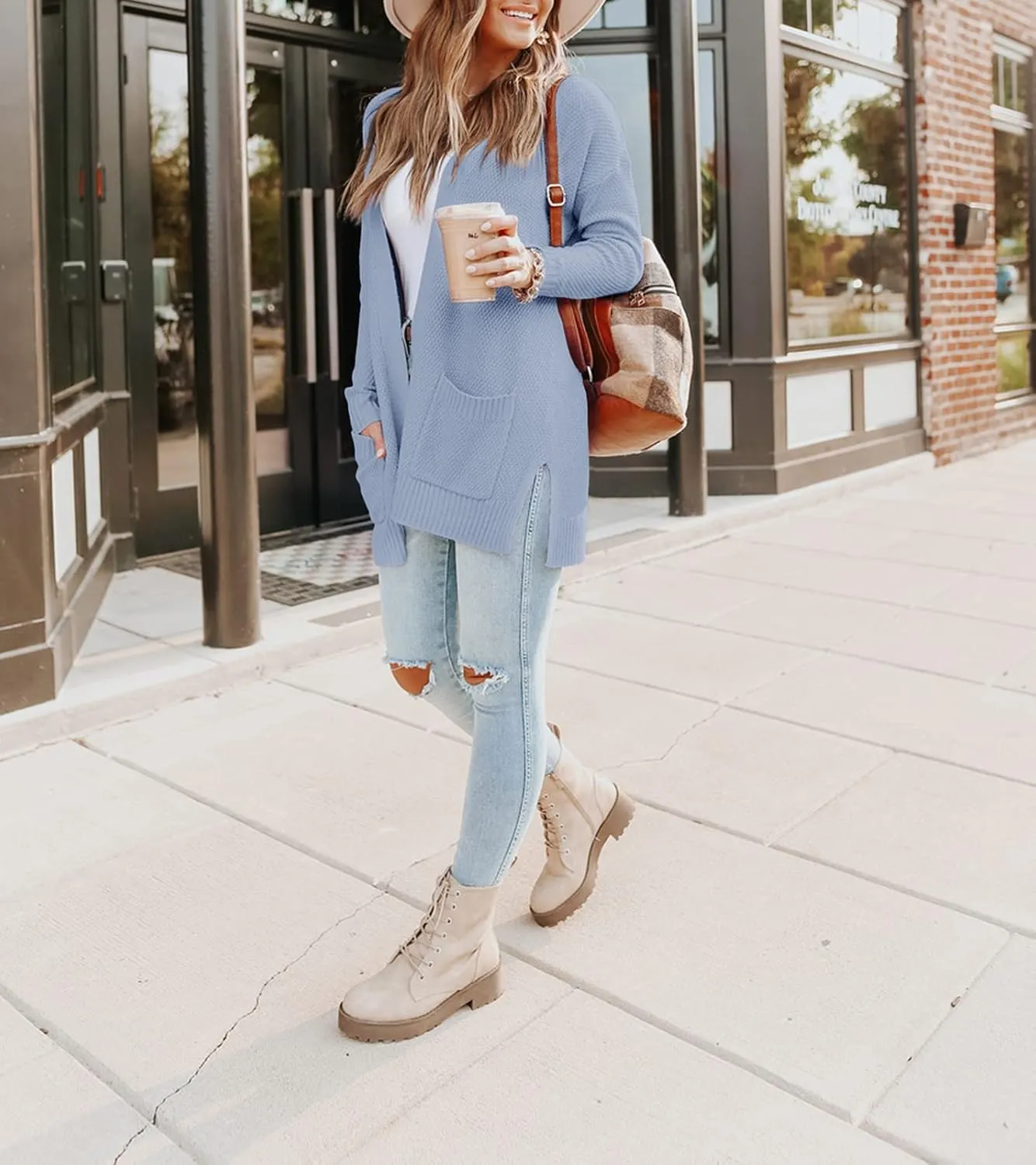 MEROKEETY Women's 2025 Long Sleeve Waffle Knit Cardigan Open Front Cozy Sweater Coat with Pockets