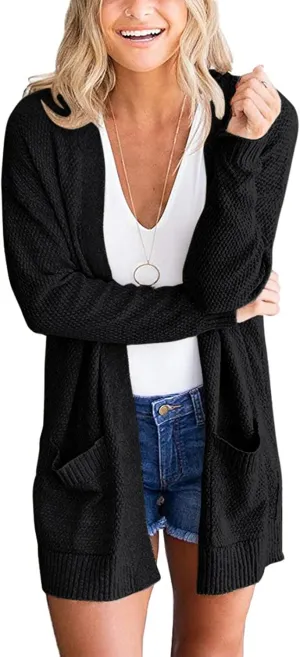 MEROKEETY Women's 2025 Long Sleeve Waffle Knit Cardigan Open Front Cozy Sweater Coat with Pockets