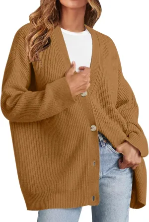 MEROKEETY Women's Cardigan Sweaters 2024 Fall Open Front Oversized Button V Neck Loose Soft Knit Outwear