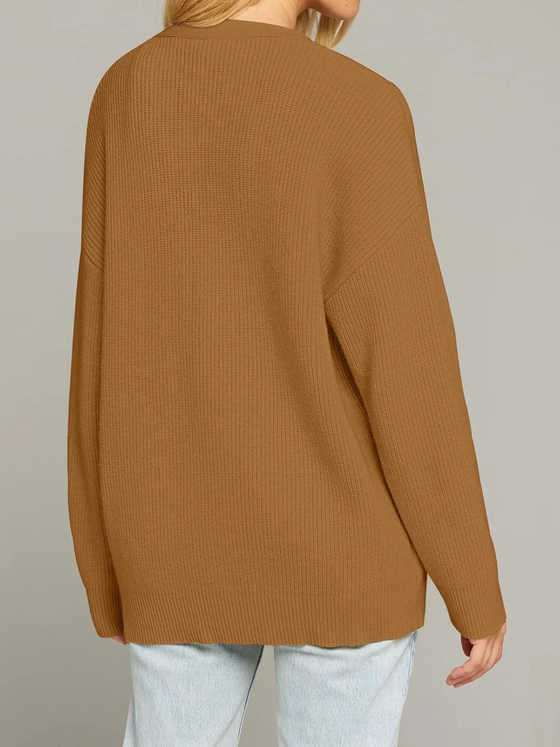 MEROKEETY Women's Cardigan Sweaters 2024 Fall Open Front Oversized Button V Neck Loose Soft Knit Outwear