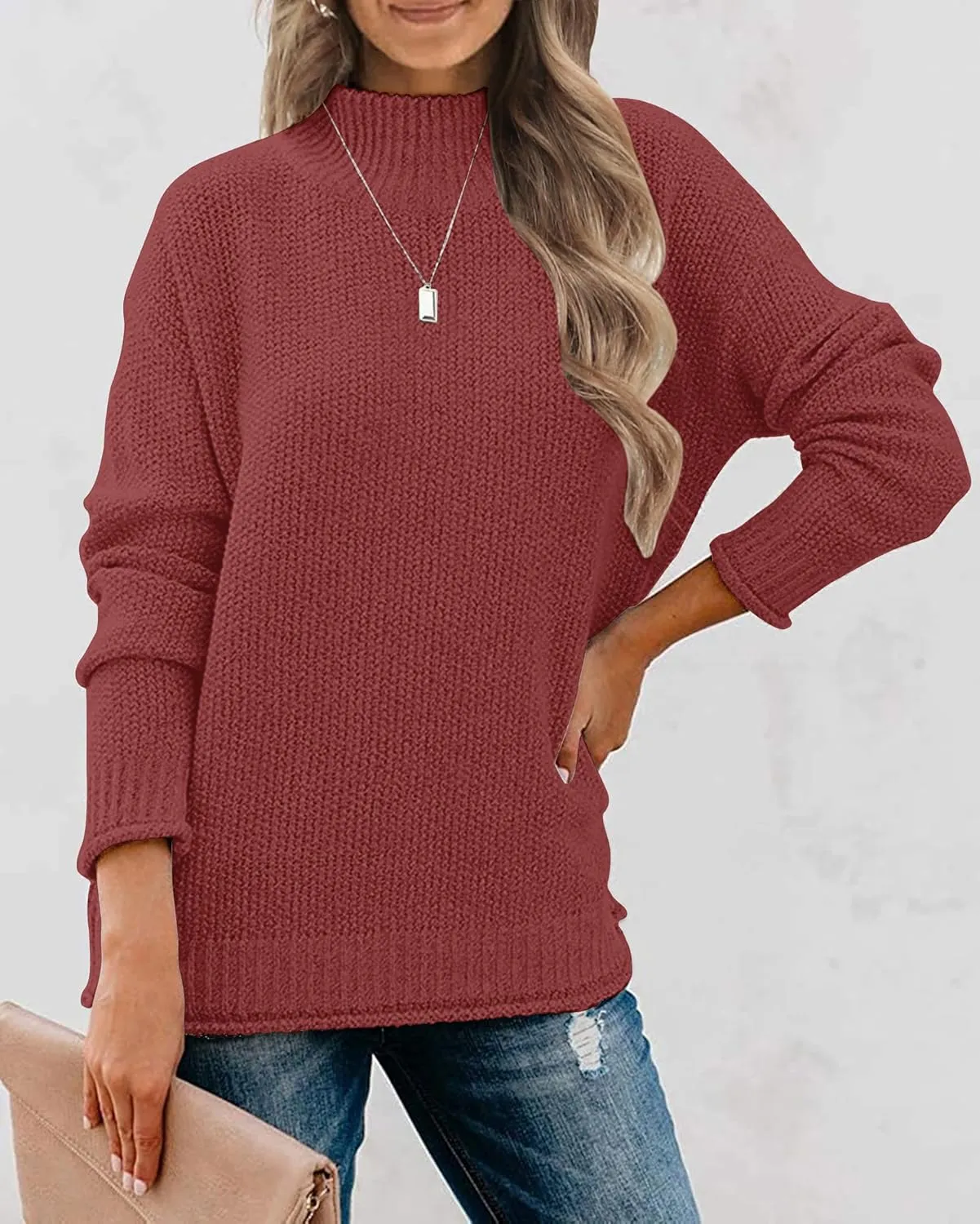 MEROKEETY Women's Long Sleeve Turtleneck Cozy Knit Sweater Casual Loose Pullover Jumper Tops