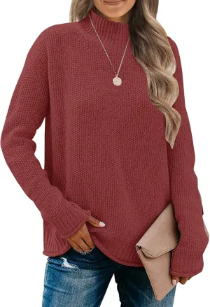 MEROKEETY Women's Long Sleeve Turtleneck Cozy Knit Sweater Casual Loose Pullover Jumper Tops