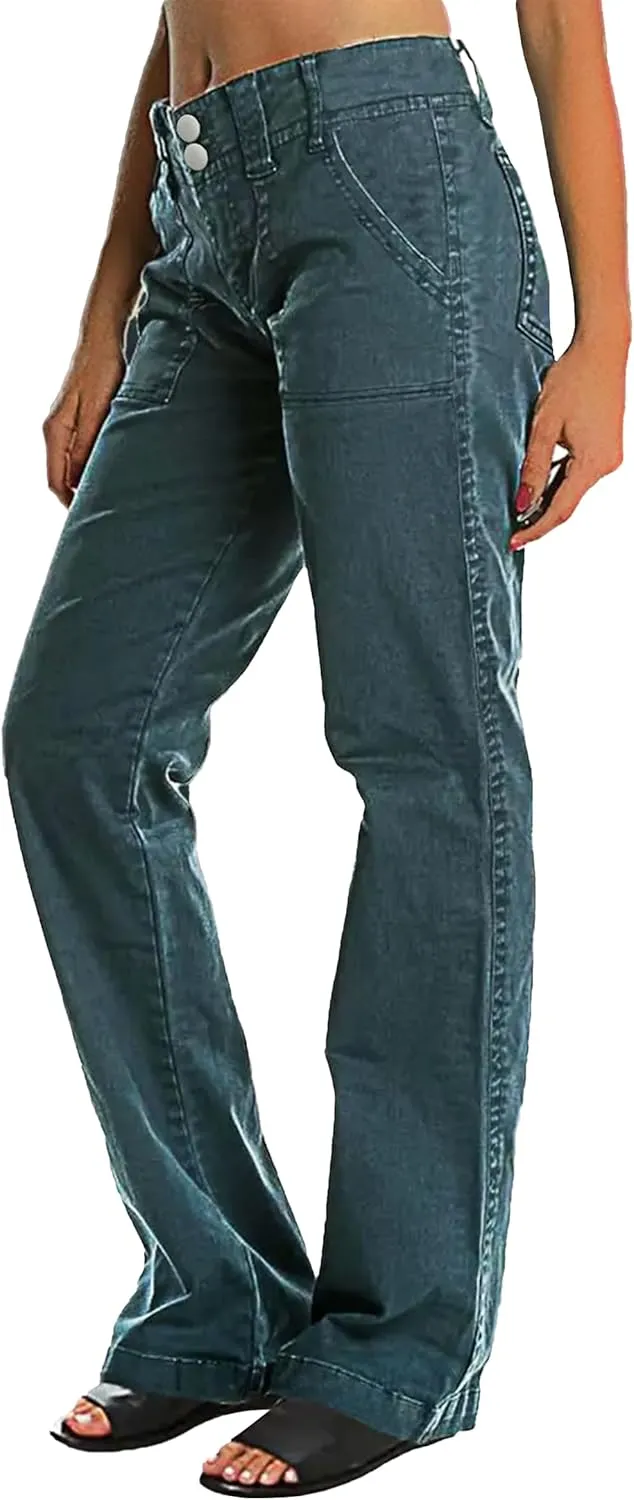 Mid Rise Jeans for Women Wid Leg Straight Leg Flare Pants Trendy