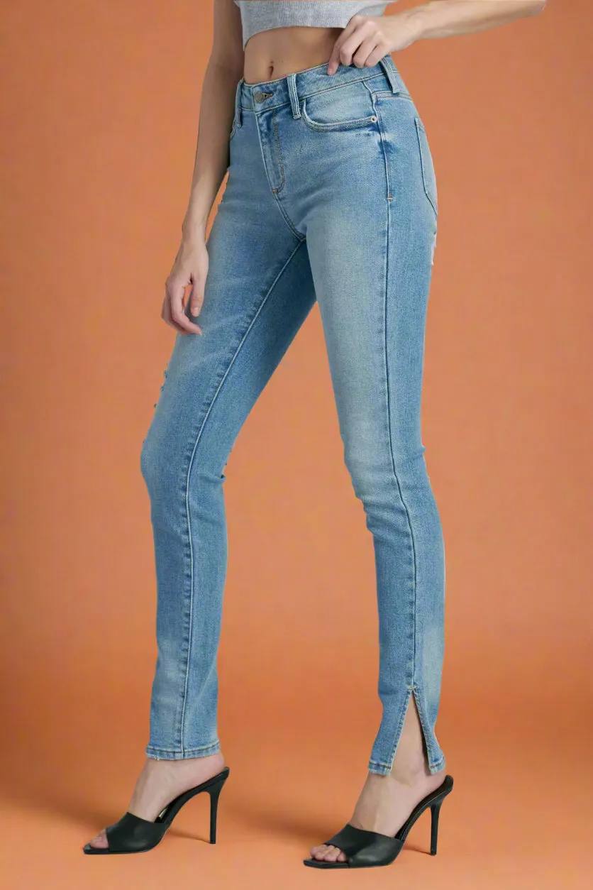 Mid Rise Skinny Side Slit CJ6