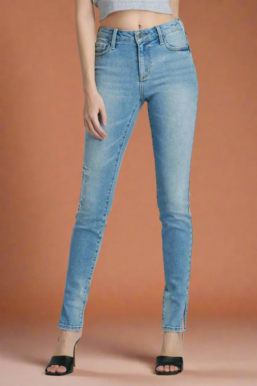 Mid Rise Skinny Side Slit CJ6