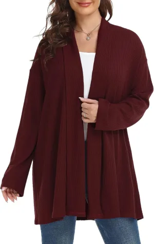 MONNURO Plus Size Cardigan for Women Open Front Casual Lightweight Long Sleeve Waffle Knit Cardigan for Fall