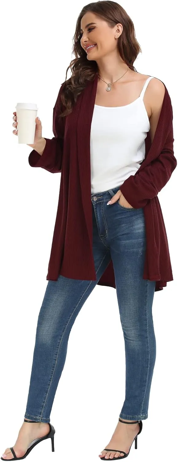 MONNURO Plus Size Cardigan for Women Open Front Casual Lightweight Long Sleeve Waffle Knit Cardigan for Fall