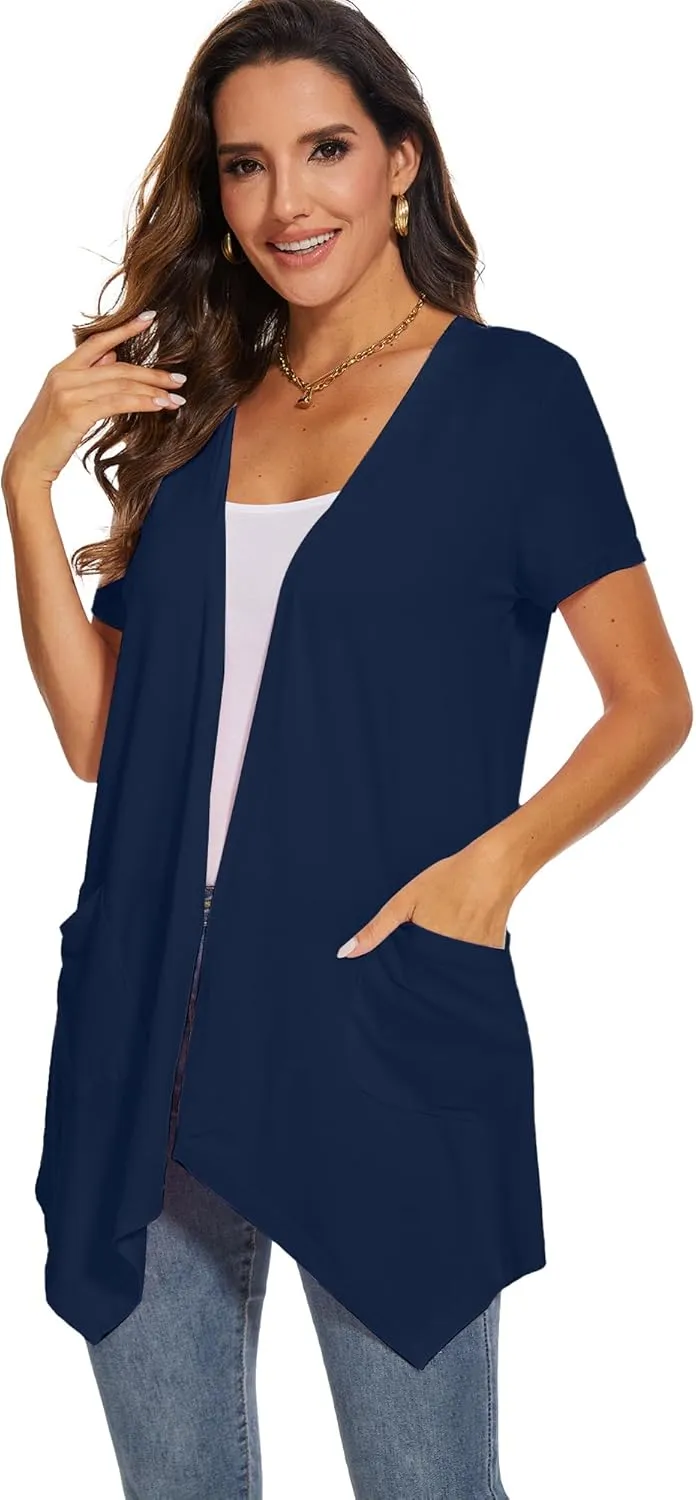 Moss Rose Women's Sleeveless Cardigan Vest Draped Open Front Cardigans Asymmetric Hem