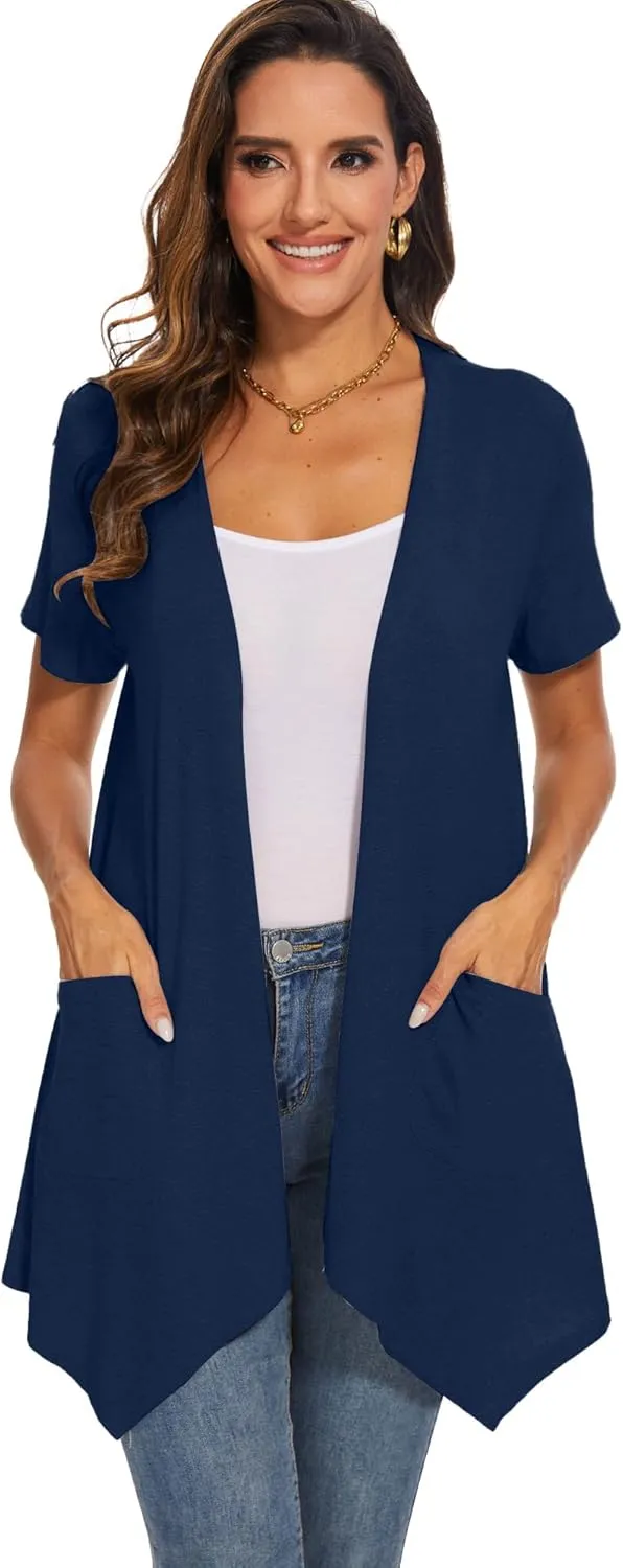 Moss Rose Women's Sleeveless Cardigan Vest Draped Open Front Cardigans Asymmetric Hem