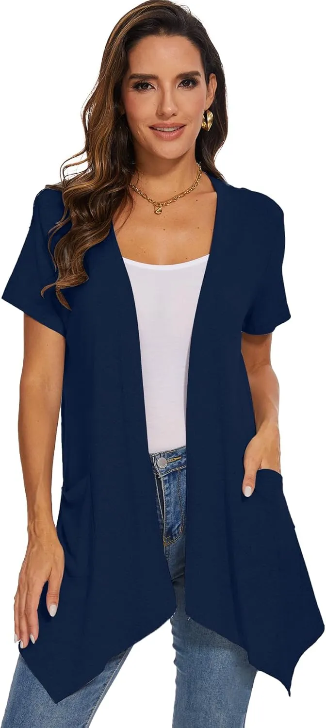 Moss Rose Women's Sleeveless Cardigan Vest Draped Open Front Cardigans Asymmetric Hem