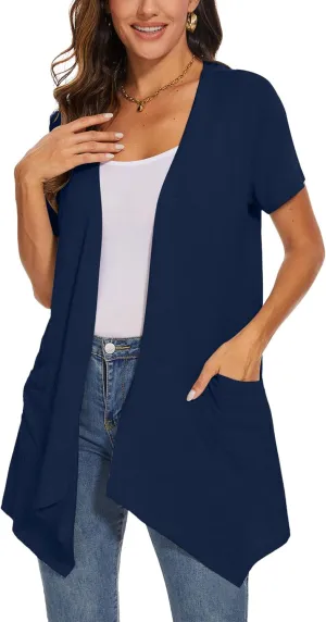 Moss Rose Women's Sleeveless Cardigan Vest Draped Open Front Cardigans Asymmetric Hem