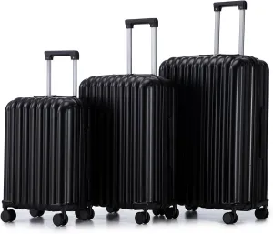 Multifunctional Spinner Wheel Luggage with USB Port, Cup Holder & Phone Holder for Comfortable Travel, Black, 20/24/28 Inch