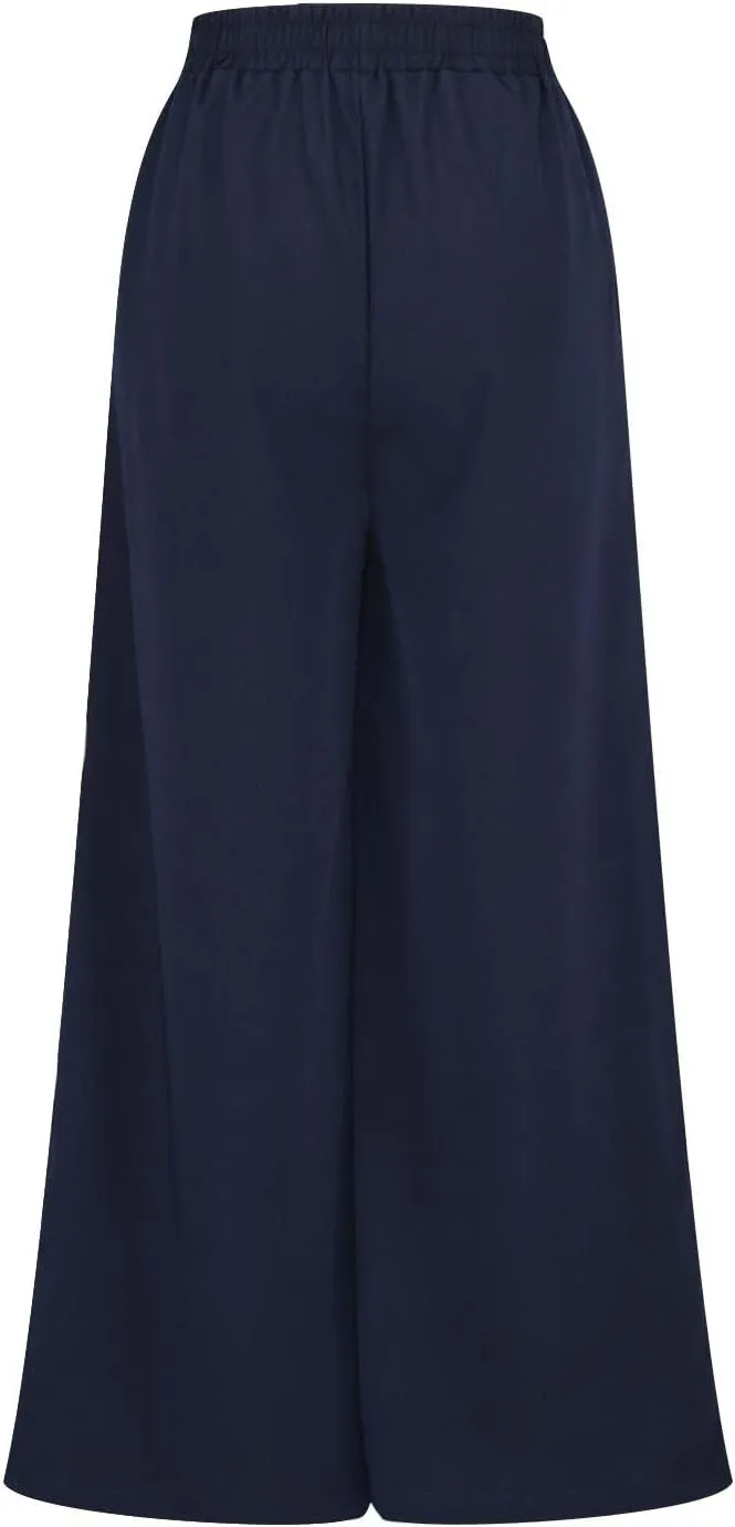 NATHGAM Cotton Linen Pants for Women Baggy Wide Leg Pants Casual Dressy Plus Size Trousers Summer High Waisted Tie Yoga Pants
