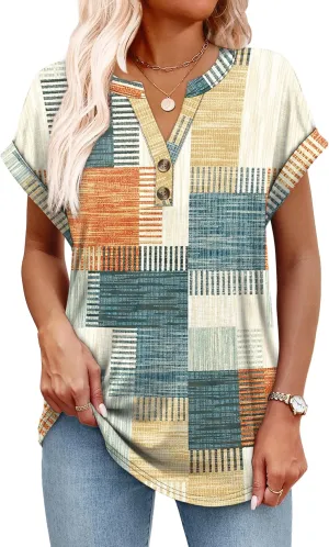 OFEEFAN Womens Tops and Blouses Dressy Casual V Neck Tshirts Short Sleeve Summer Clothes Trendy 2025