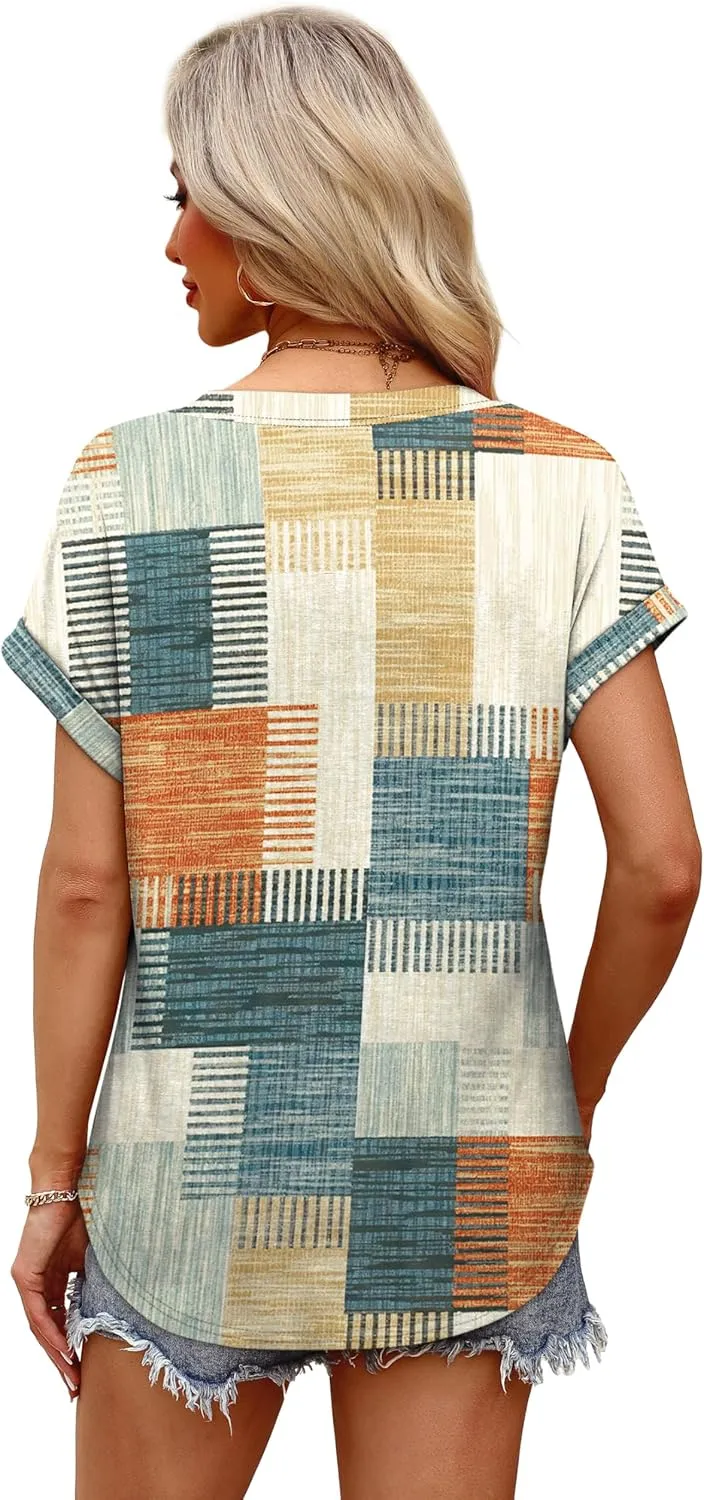 OFEEFAN Womens Tops and Blouses Dressy Casual V Neck Tshirts Short Sleeve Summer Clothes Trendy 2025