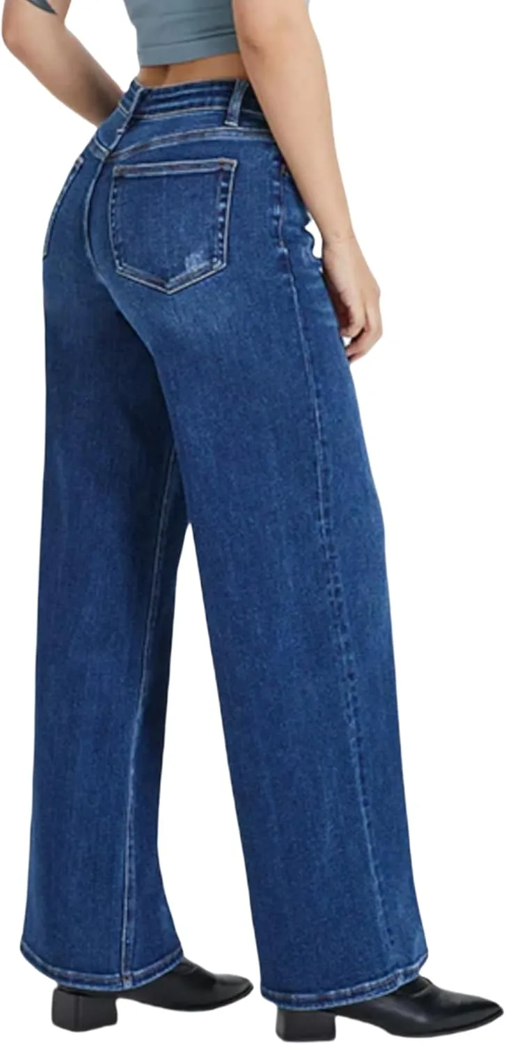 Oprah's Favorite Jeans Baggy Jeans High Waisted Wide Leg Straight Stretchy Denim Pants with Patch Pockets