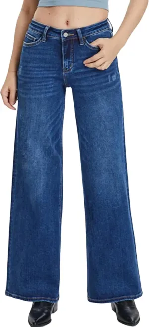Oprah's Favorite Jeans Baggy Jeans High Waisted Wide Leg Straight Stretchy Denim Pants with Patch Pockets