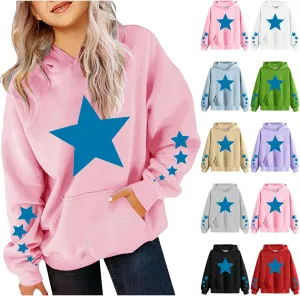 Oversized Hoodies For Boys And Girls Unisex Toddler Star Print Pullover Tops Casual Fleece Hooded Sweatshirt 4-13T