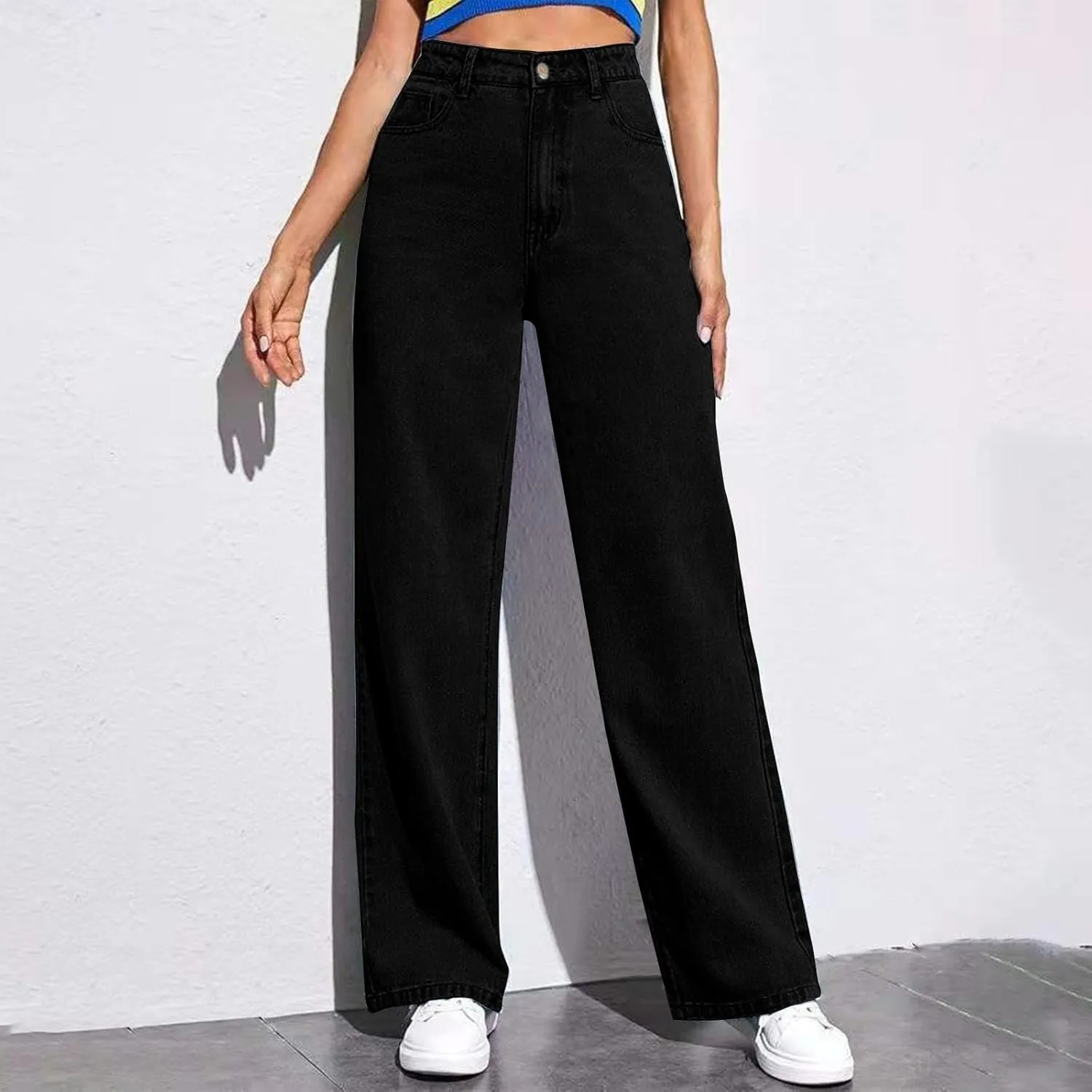 Oversized Sweatpants Jeans Women Soft High Waisted Wide Leg Jeans Comfy Boyfriend Denim Sweatpants with Pocket S-5XL