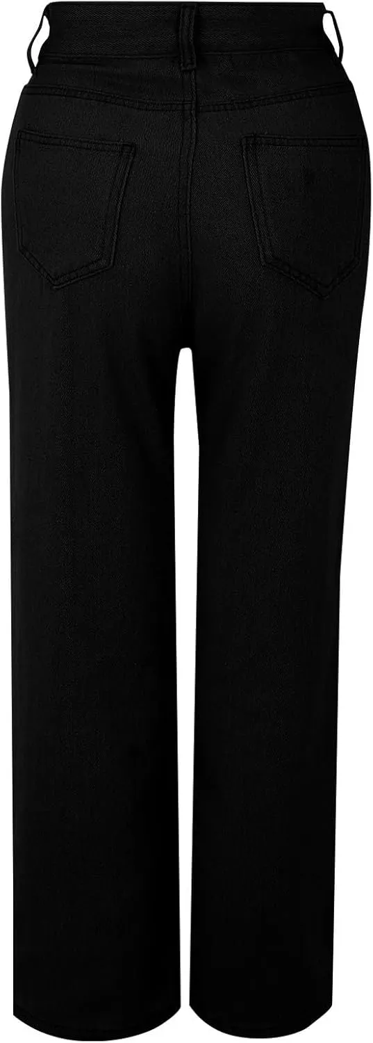 Oversized Sweatpants Jeans Women Soft High Waisted Wide Leg Jeans Comfy Boyfriend Denim Sweatpants with Pocket S-5XL